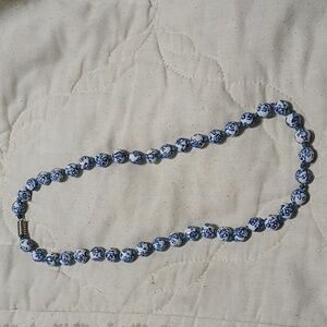 Elegant Blue and White Porcelain Beaded Necklace
